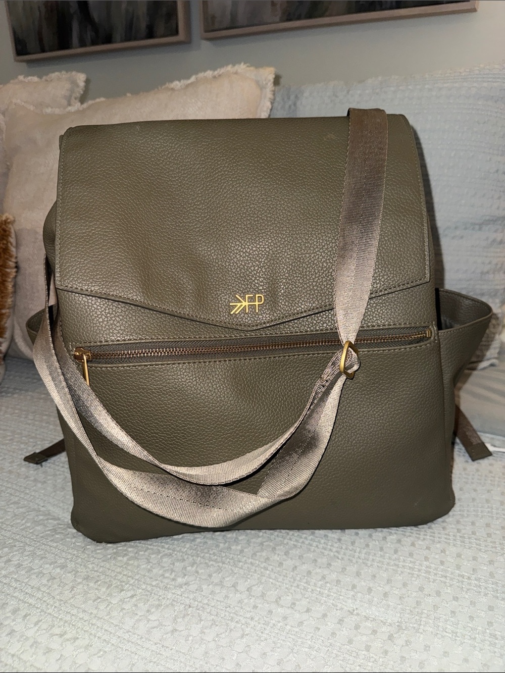 Freshly Picked Olive Green Leather Convertible Backpack